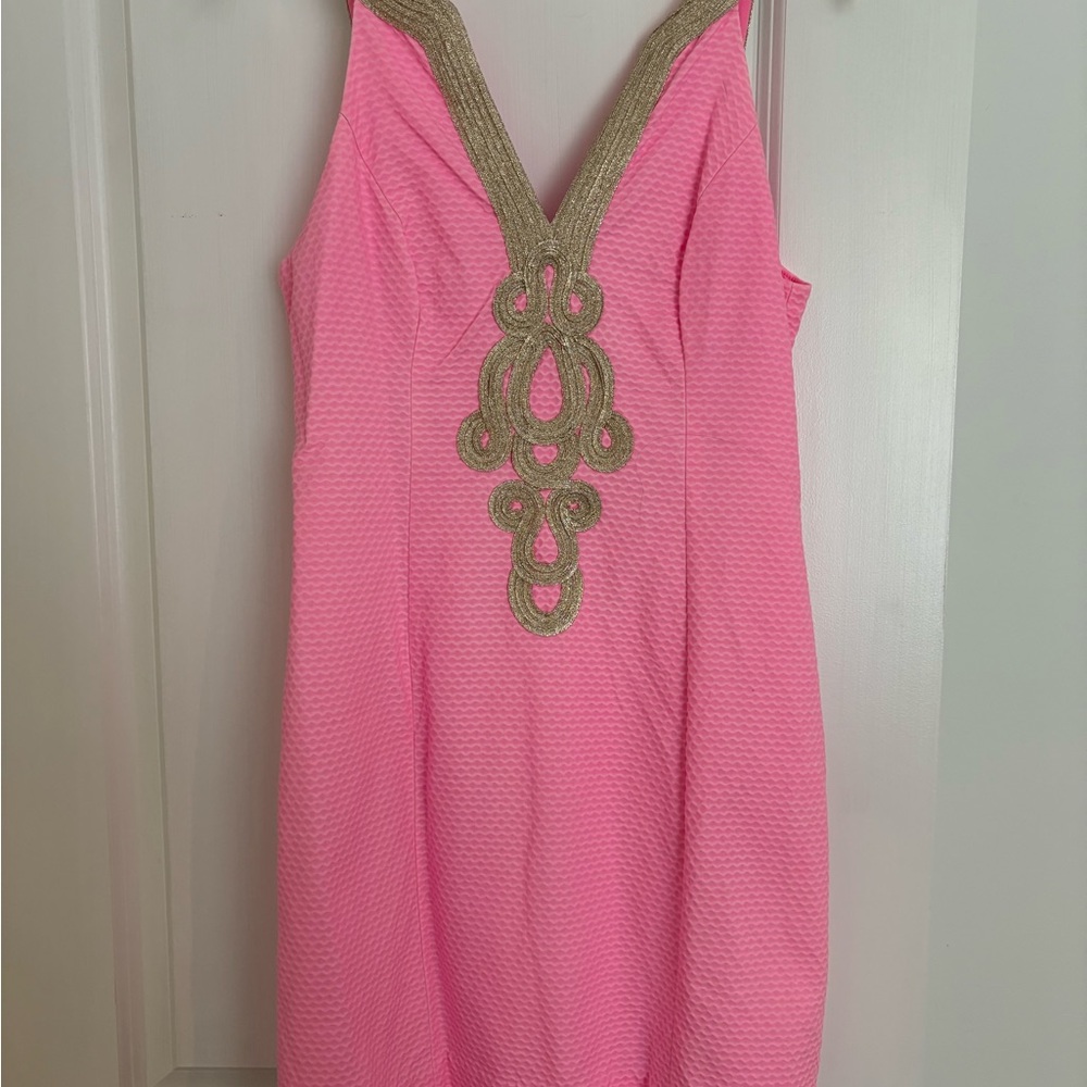 Lilly Pulitzer Pink Mini Dress with Gold Detailing